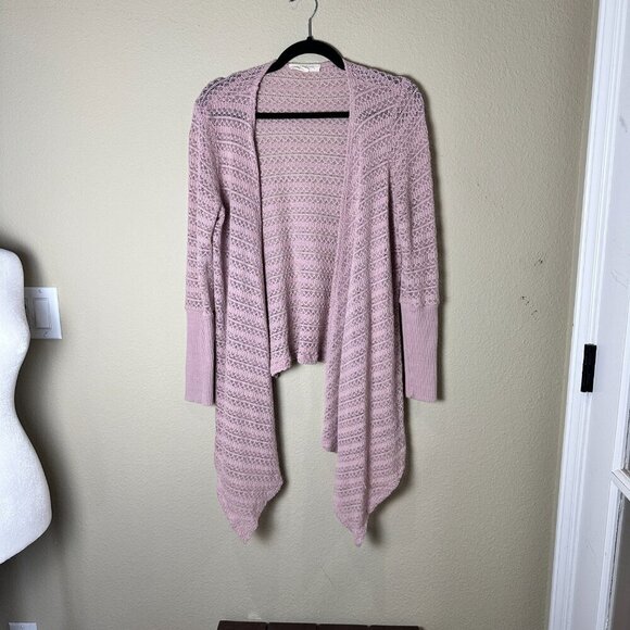 PAINTED THREADS Open Weave Drape Front Blush Pink Cardigan Size Medium - Picture 2 of 8
